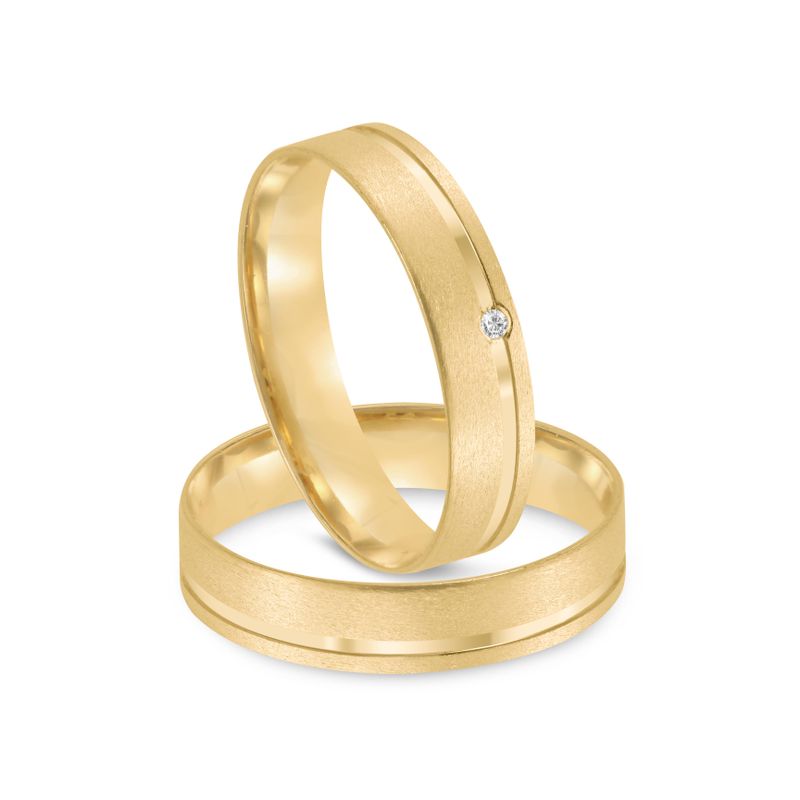 Par Aliança Ouro 18k Reta 4mm Diamante 1pts (802056/2057)