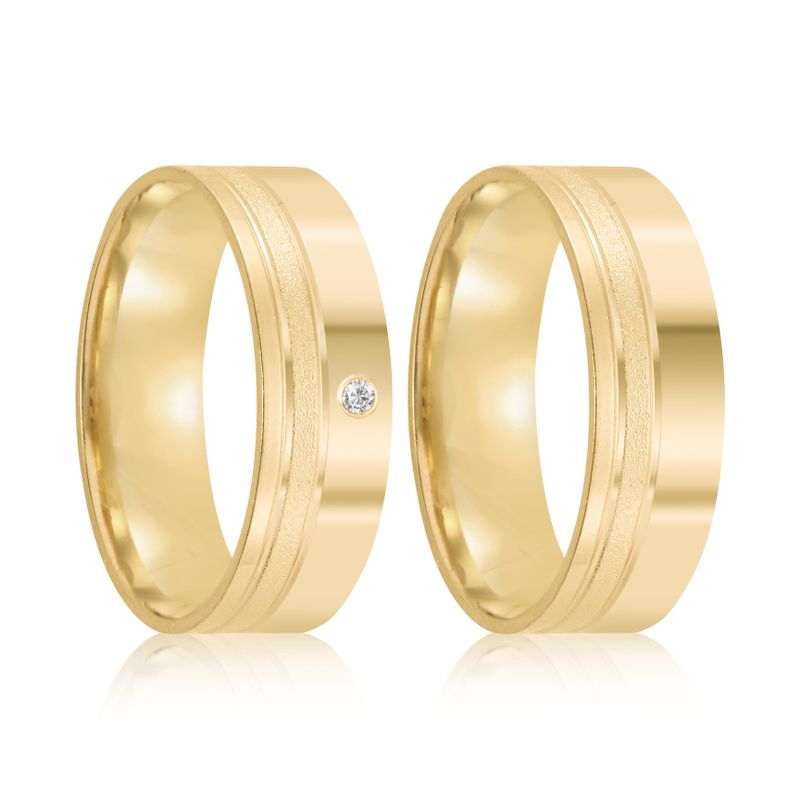 Par Aliança Ouro 18k Reta 6mm Diamante 1,5pts (801963/1964)