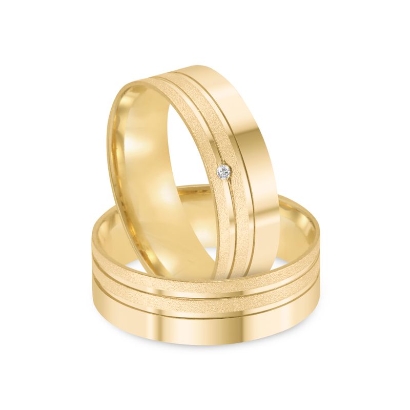 Par Aliança Ouro 18k Reta 6mm Diamante 1pts (802020/2021)