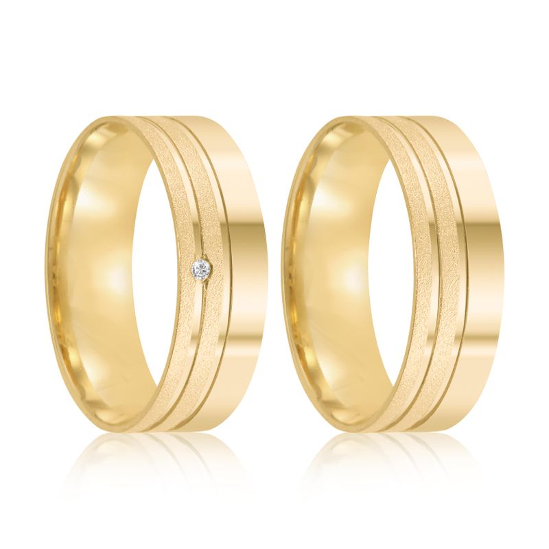 Par Aliança Ouro 18k Reta 6mm Diamante 1pts (802020/2021)