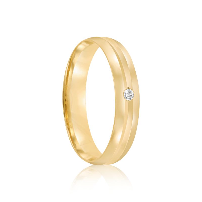 Par Aliança Ouro 18k Abaulada 4mm Diamante 2pts (801992/1993)