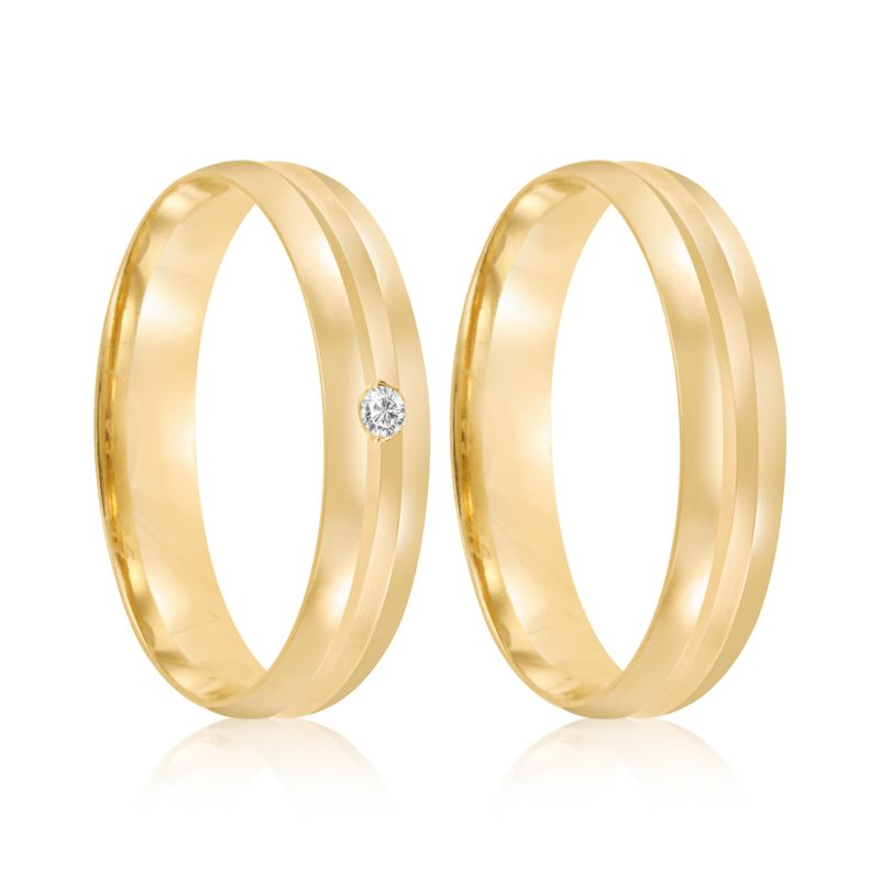 Par Aliança Ouro 18k Abaulada 4mm Diamante 2pts (801992/1993)