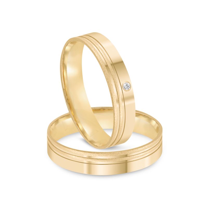 Par Aliança Ouro 18k Reta 4mm Diamante 1pts (802030/2031)