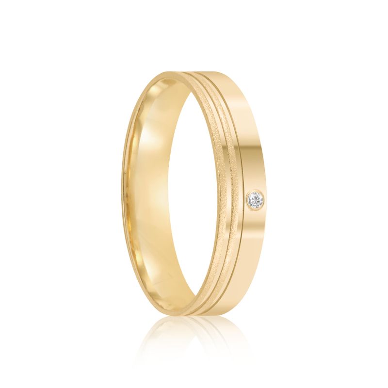 Par Aliança Ouro 18k Reta 4mm Diamante 1pts (802030/2031)