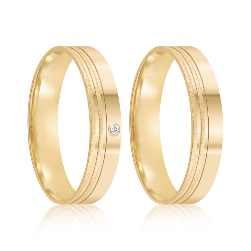 Par Aliança Ouro 18k Reta 4mm Diamante 1pts (802030/2031)