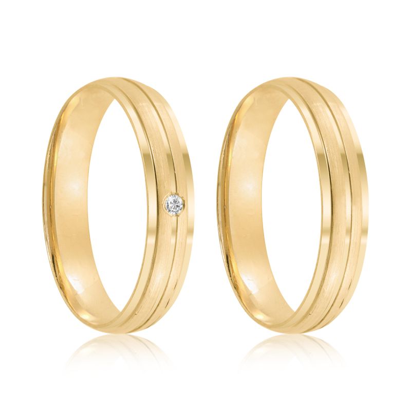 Par Aliança Ouro 18k Abaulada 4mm Diamante 1,5pts (802037/2038)
