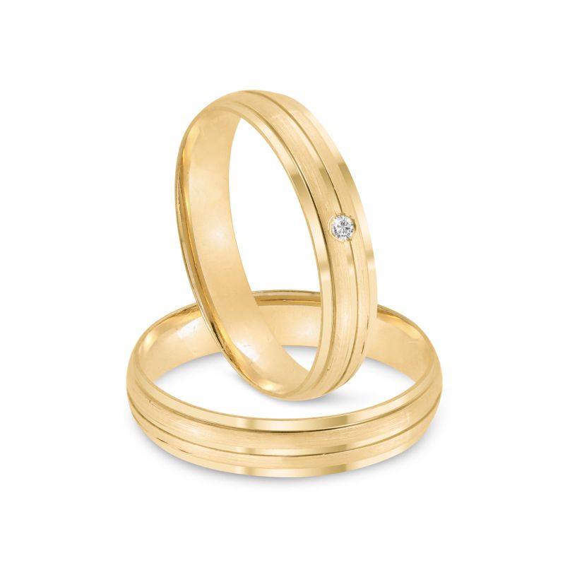 Par Aliança Ouro 18k Abaulada 4mm Diamante 1,5pts (802037/2038)