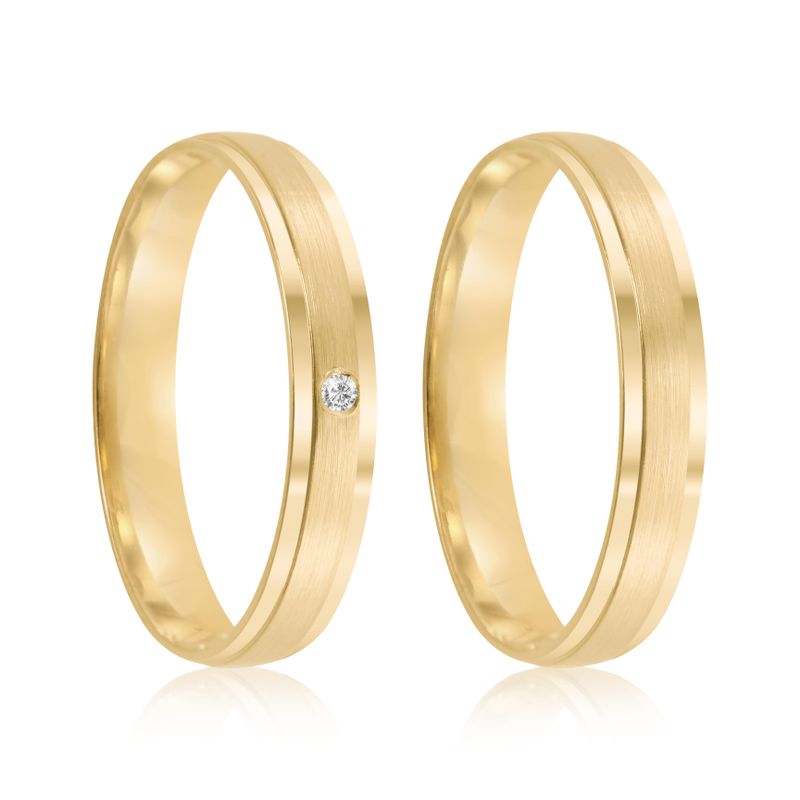 Par Aliança Ouro 18k Reta 3,2mm Diamante 1pts (802054/2055)