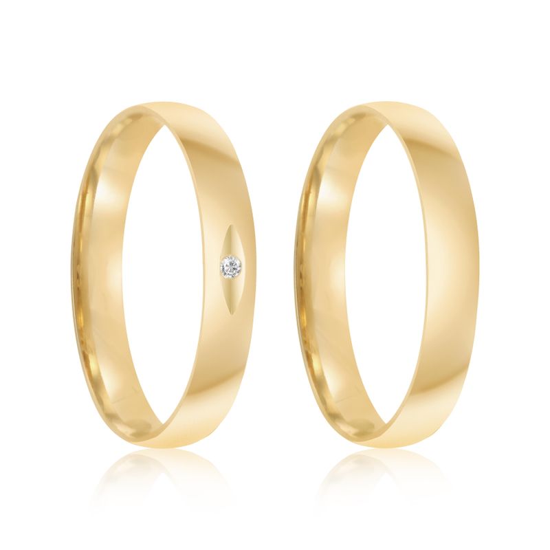 Par Aliança Ouro 18k Abaulada 3,2mm Diamante 1,5pts (801942/1943)