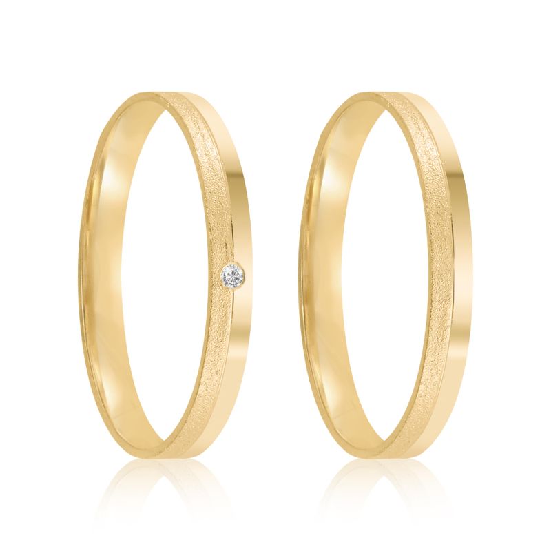 Par Aliança Ouro 18k Reta 2,3mm Diamante 1pts (802028/2029)