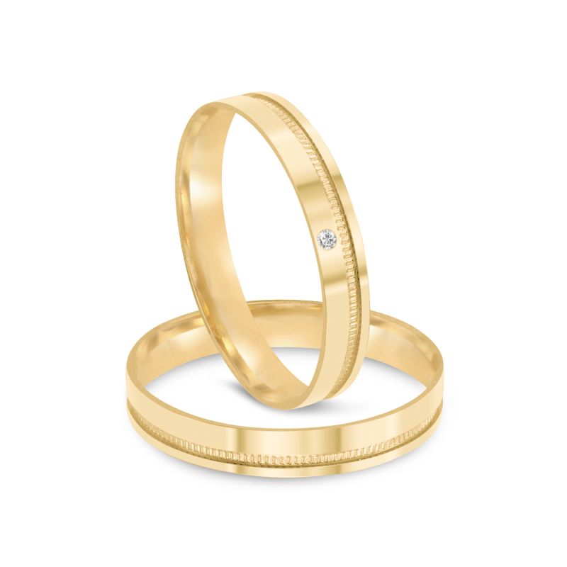 Par Aliança Ouro 18k Reta 3,2mm Diamante 1pts (801974/1975)
