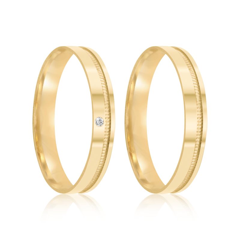 Par Aliança Ouro 18k Reta 3,2mm Diamante 1pts (801974/1975)