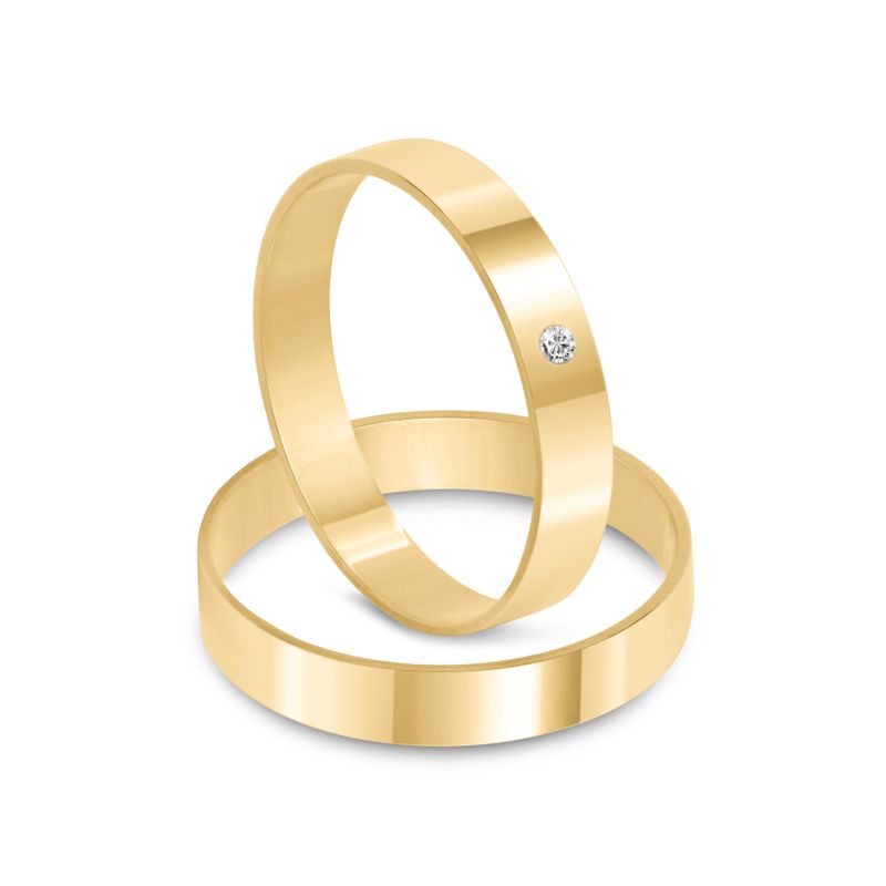 Par Aliança Ouro 18k Reta 3,5mm Anatômica  Diamante 1pts (800882/883)