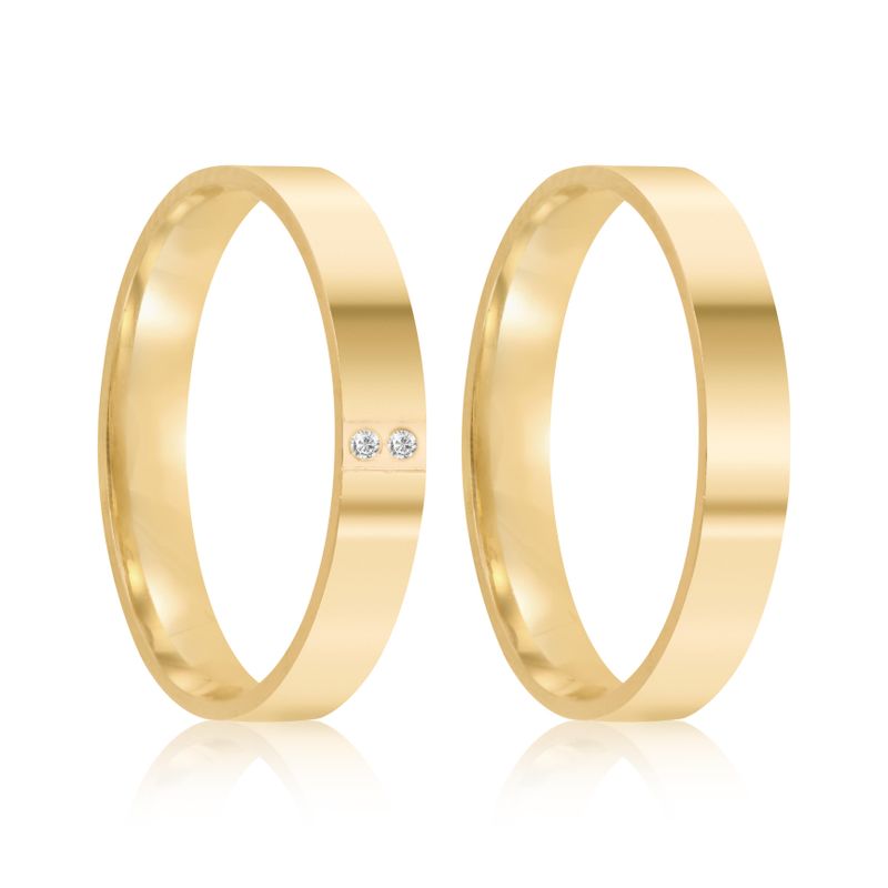 Par Aliança Ouro 18k Reta 3,2mm Diamantes (801999/2000)