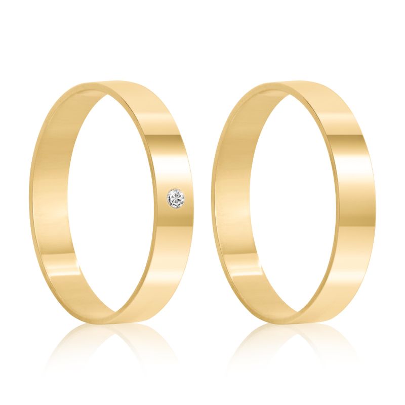 Par Aliança Ouro 18k Reta 3,5mm Anatômica  Diamante 1pts (800882/883)