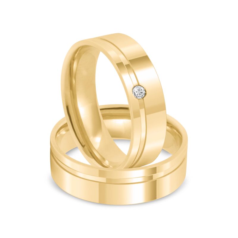 Par Aliança Ouro 18k Anatômica 5,7mm Diamante 3pts (800544/0543)