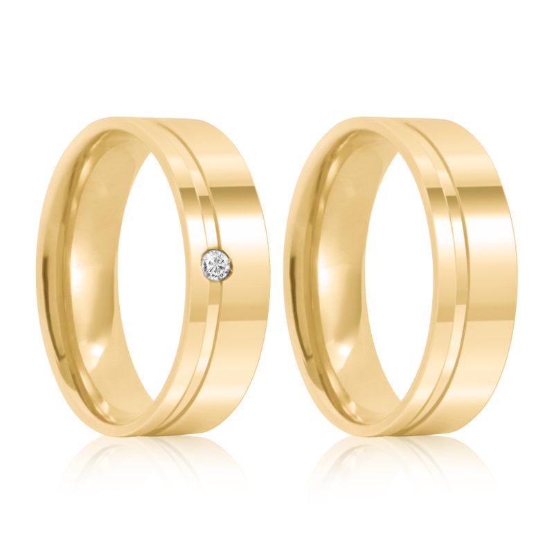 Par Aliança Ouro 18k Anatômica 5,7mm Diamante 3pts (800544/0543)