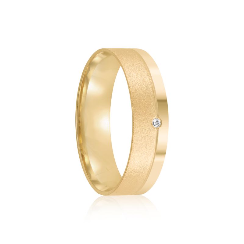 Par Aliança Ouro 18k Reta 5mm Diamante 1pts (802010/2011)