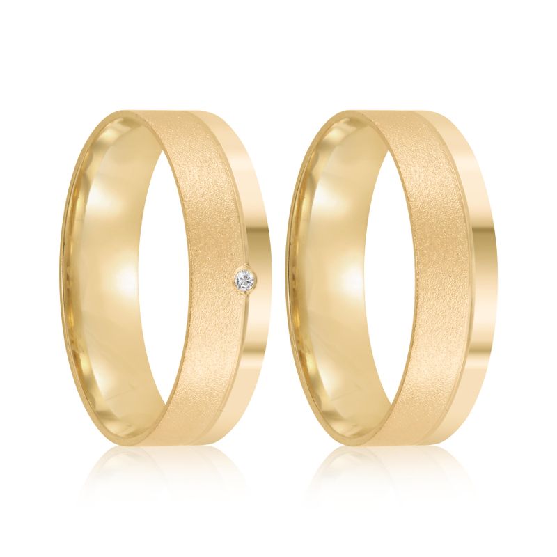 Par Aliança Ouro 18k Reta 5mm Diamante 1pts (802010/2011)