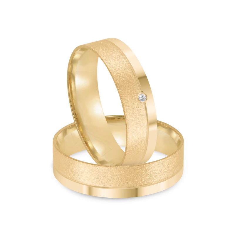 Par Aliança Ouro 18k Reta 5mm Diamante 1pts (802010/2011)