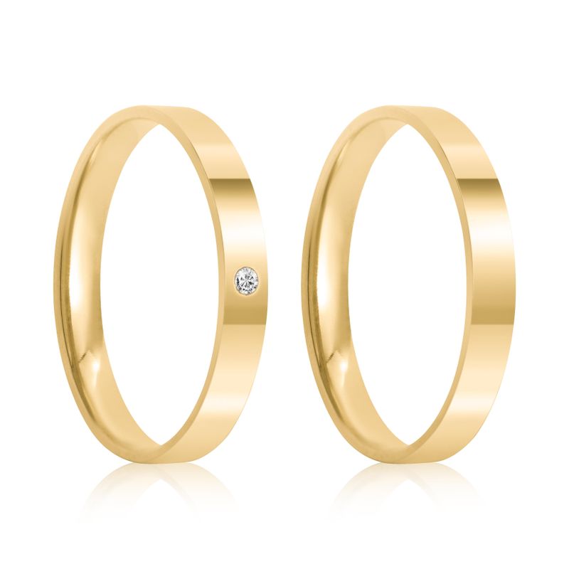 Par Aliança Ouro 18k Reta 2,5mm Anatômica Diamante 1pts (800889/890)