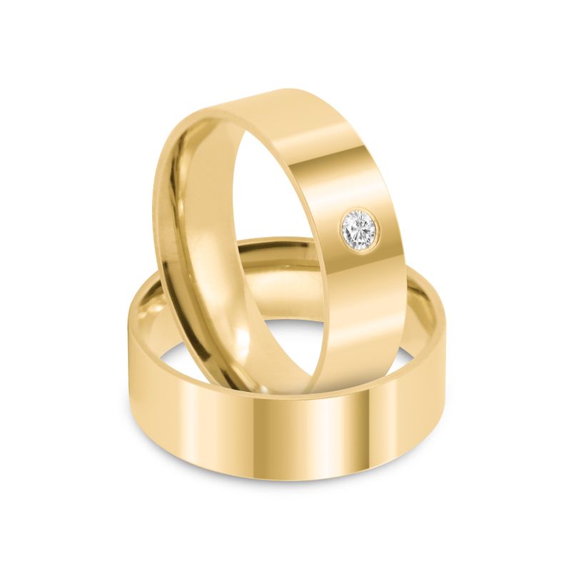 Par Aliança Ouro 18k Reta Anatômica 6mm Diamante 5pts (800874/0875 )