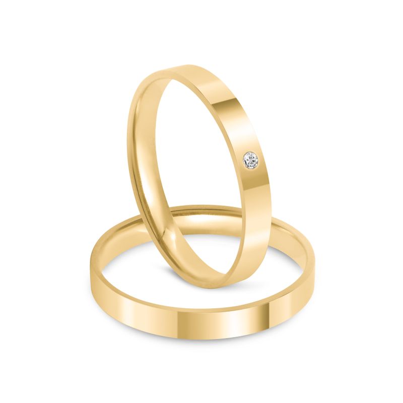 Par Aliança Ouro 18k Reta 2,5mm Anatômica Diamante 1pts (800889/890)
