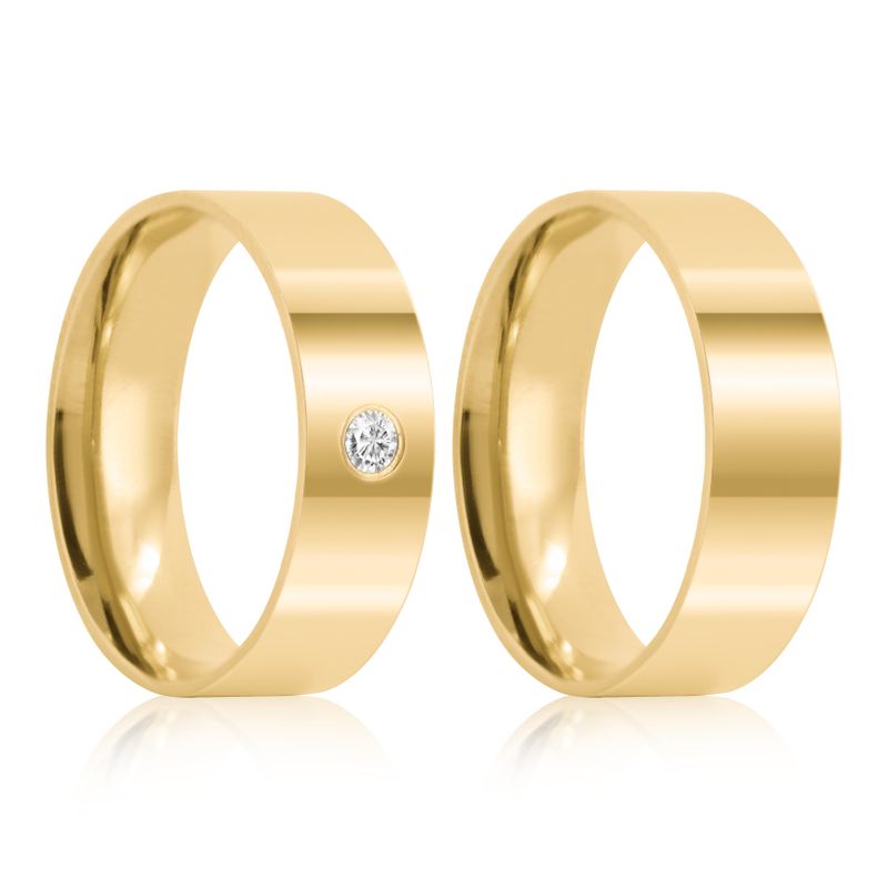 Par Aliança Ouro 18k Reta Anatômica 6mm Diamante 5pts (800874/0875 )