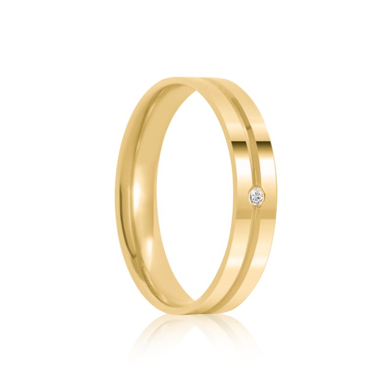 Par Aliança Ouro 18k Reta 4mm Anatômica Diamante 1pts (800863/862)