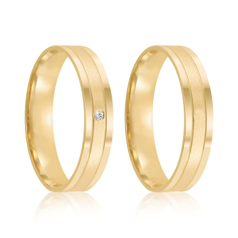 Par Aliança Ouro 18k Reta 4mm Diamante 1pts (802016/2017)