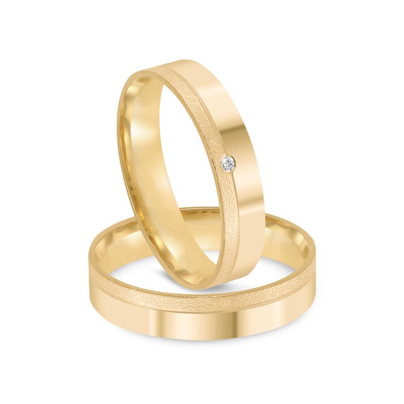 Par Aliança Ouro 18k Reta 4mm Diamante 1pts (802026/2027)