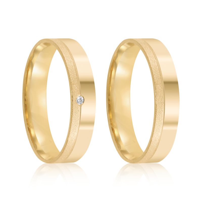 Par Aliança Ouro 18k Reta 4mm Diamante 1pts (802026/2027)