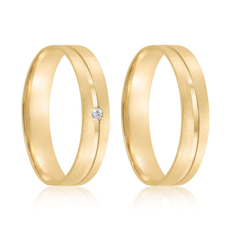 Par Aliança Ouro 18k Reta 4mm Diamante 1,5pts (802040/2041)
