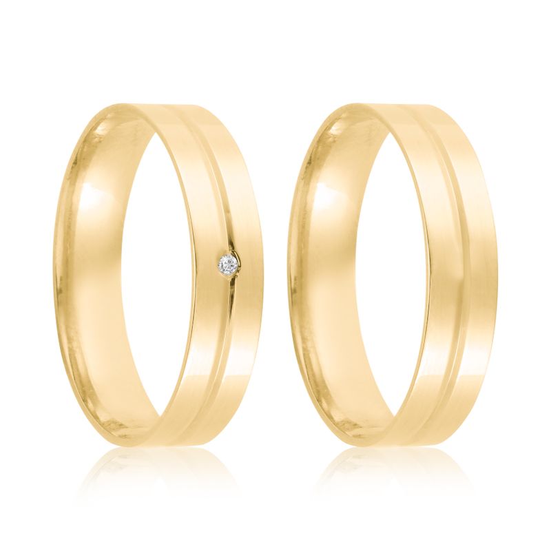 Par Aliança Ouro 18k Reta 4mm Diamante 1pts (801835)