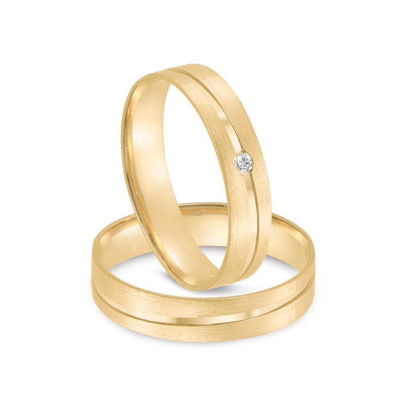 Par Aliança Ouro 18k Reta 4mm Diamante 1,5pts (802040/2041)