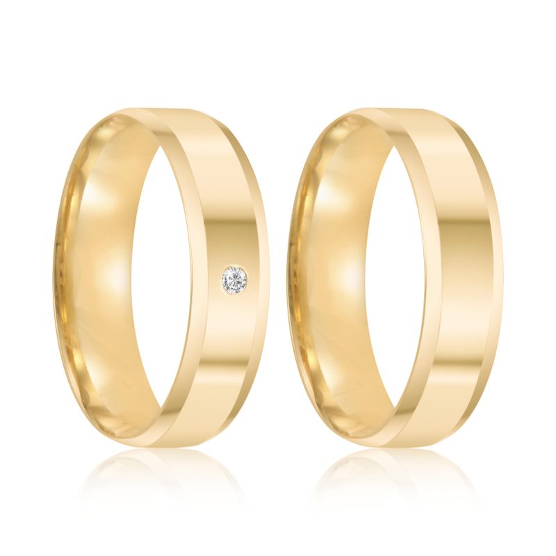 Par Aliança Ouro 18k Reta 5,5mm Diamante 1,5pts (801956/1957)