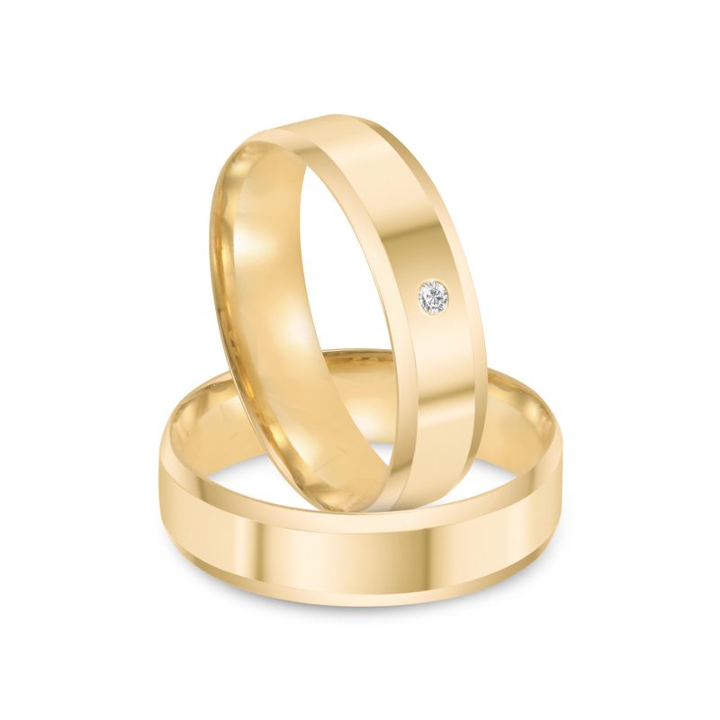 Par Aliança Ouro 18k Reta 5,5mm Diamante 1,5pts (801956/1957)