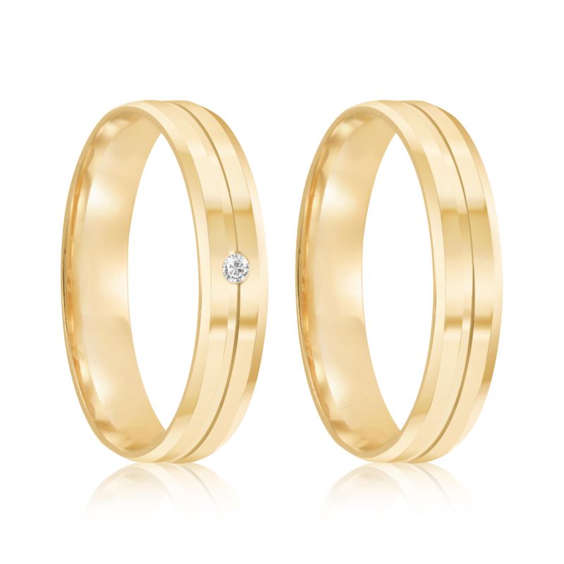 Par Aliança Ouro 18k Reta 4mm Diamante 0,5pt (801938/1939)