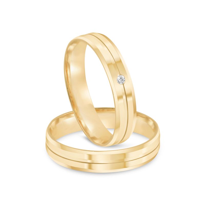 Par Aliança Ouro 18k Reta 4mm Diamante 0,5pt (801938/1939)
