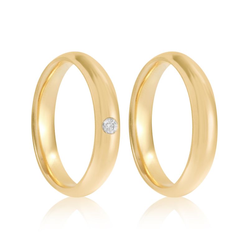 Par Aliança Ouro 18k Abaulada 4mm Anatômica Diamante 4,5pts (800088/089)