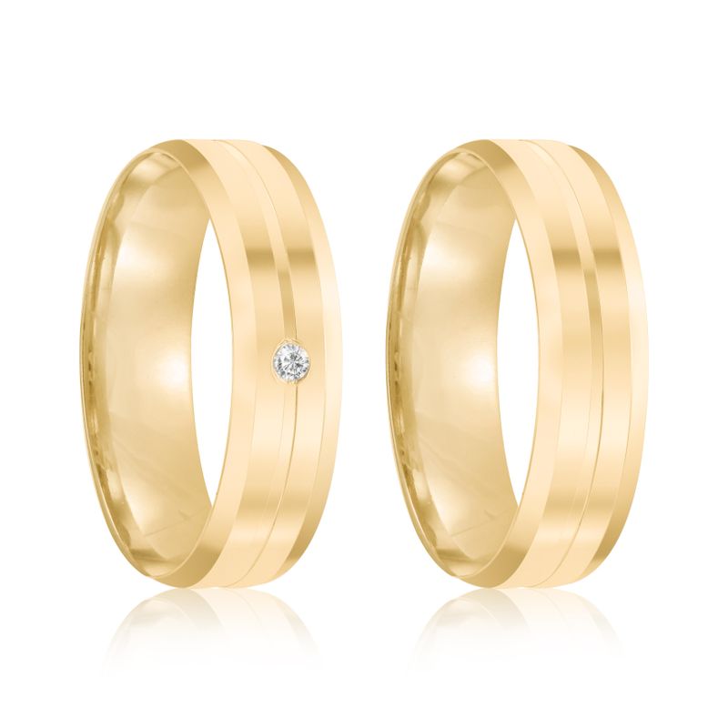 Par Aliança Ouro 18k Reta 5mm Diamante 1,5pts (801966/1967)