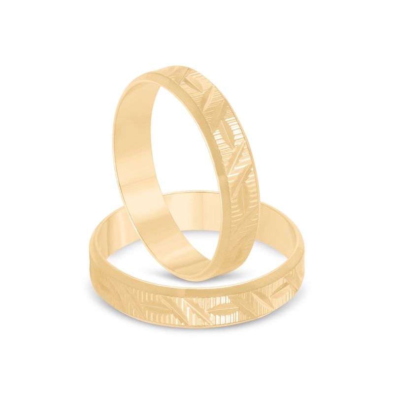 Par Aliança Ouro 18k Reta Trabalhada 4mm (801352)