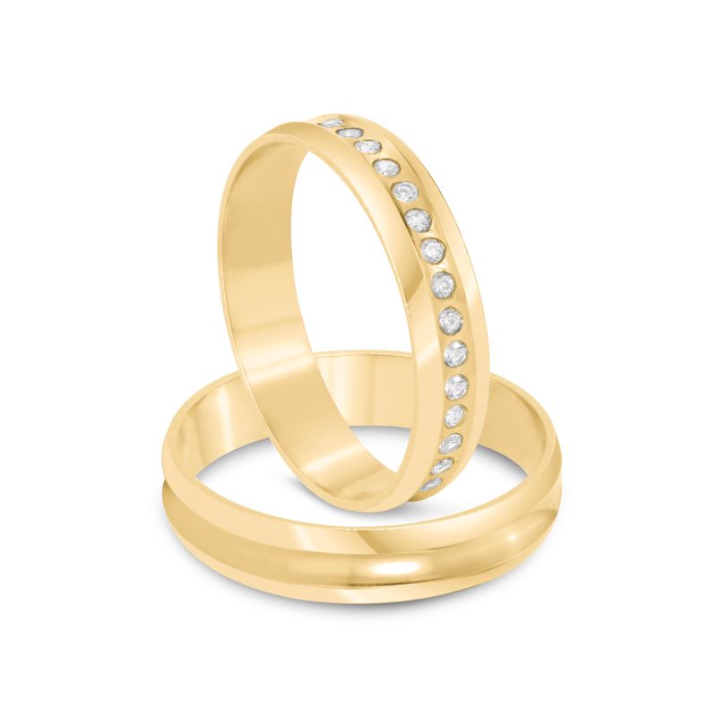 Par Aliança Ouro 18k Côncava 4mm Diamantes (801405/1404)