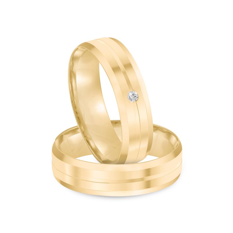 Par Aliança Ouro 18k Reta 5mm Diamante 1,5pts (801966/1967)