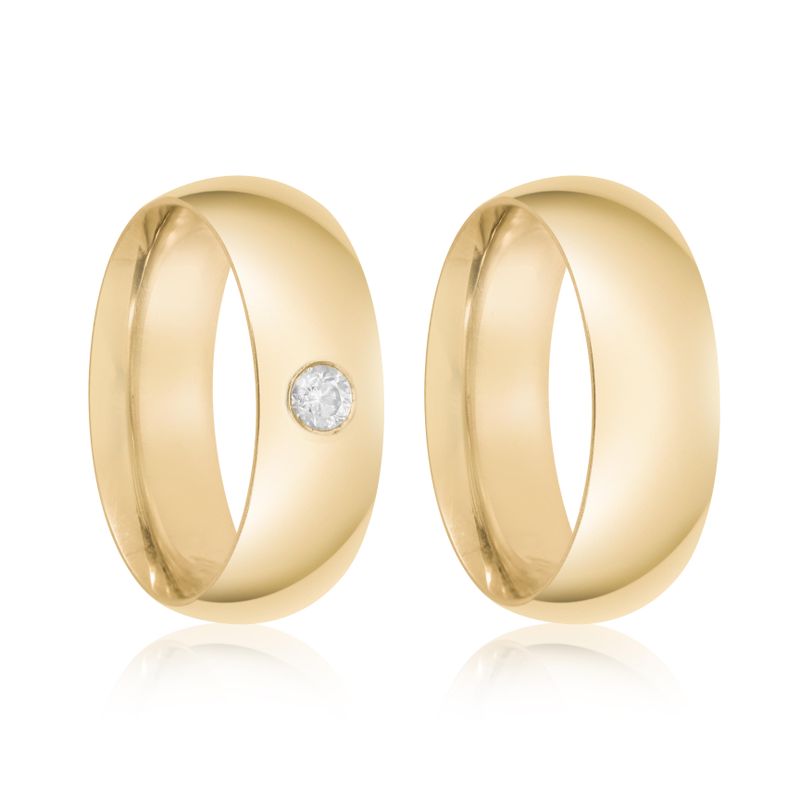 Par Aliança Ouro 18k Abaulada 7,2mm  Anatômica Diamante 9pts (800549/548)
