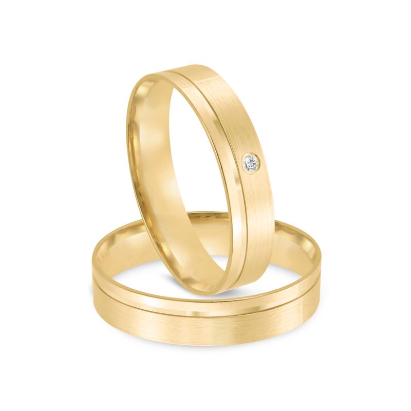 Par Aliança Ouro 18k Reta 4mm Diamante 1pts (802049/2048)