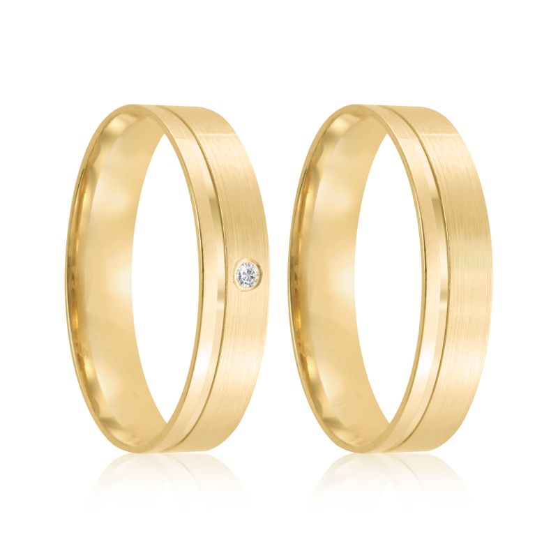 Par Aliança Ouro 18k Reta 4mm Diamante 1pts (802049/2048)
