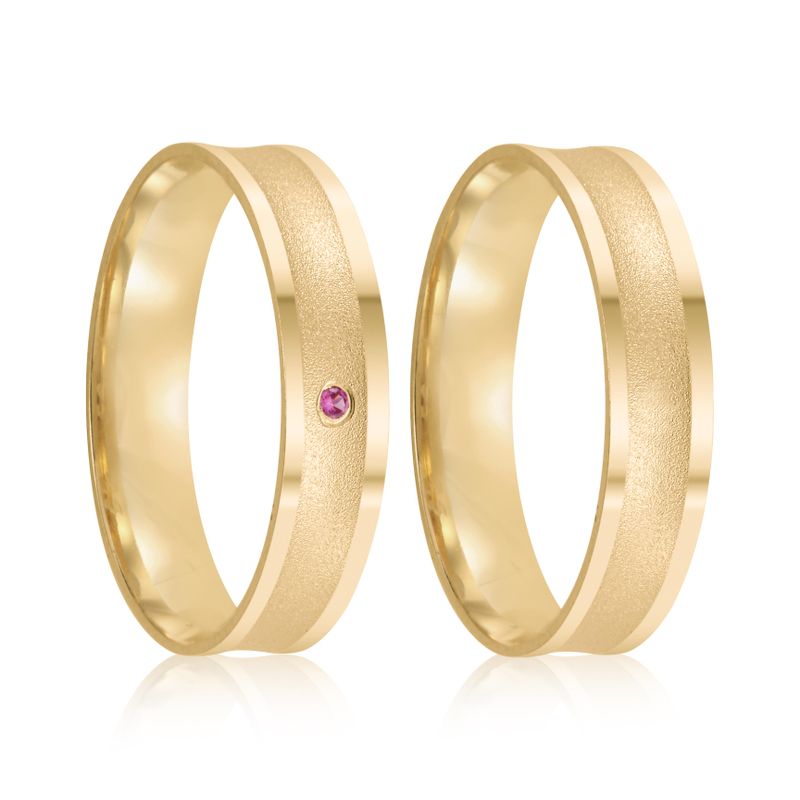 Par Aliança Ouro 18k Côncava 4mm Rubi de 1pts (802033/032)