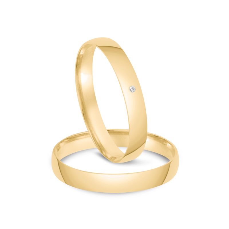 Par Aliança Ouro 18k Abaulado 3,2mm Diamante 0,5pts (801818/1819)