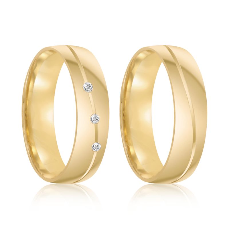 Par Aliança Ouro 18k Abaulada 5mm Diamantes (801970/1971)